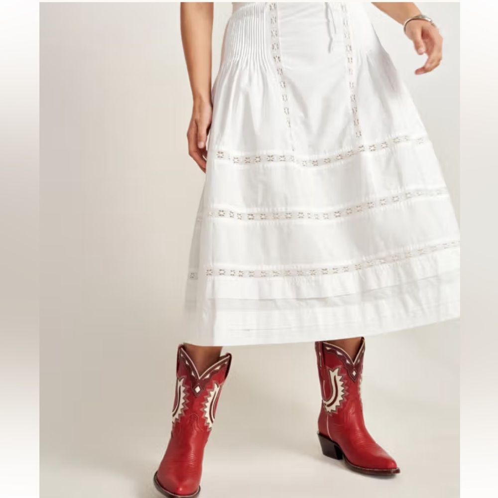Tecovas Cotton Poplin Midi Skirt in White